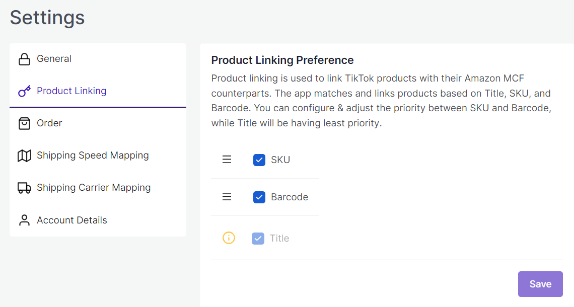 Product Linking configurations